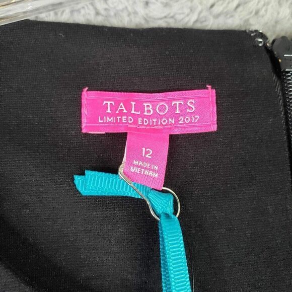 Talbots Dress Sheath Womens Size 12 Black Long Sleeve Bow Midi New - Picture 5 of 9